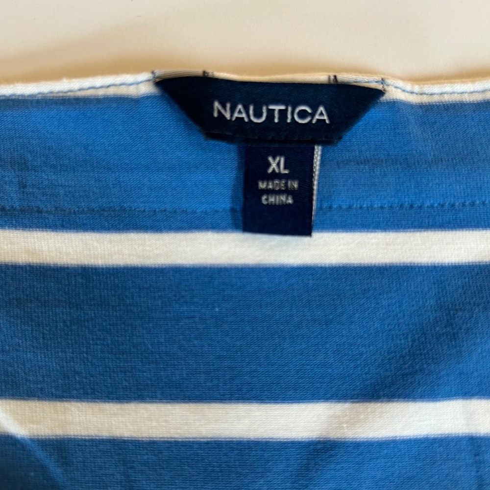 Nautica Womens Blue White Stripe Sleeveless Split Neck Shift Dress XL NWOT - Picture 3 of 9